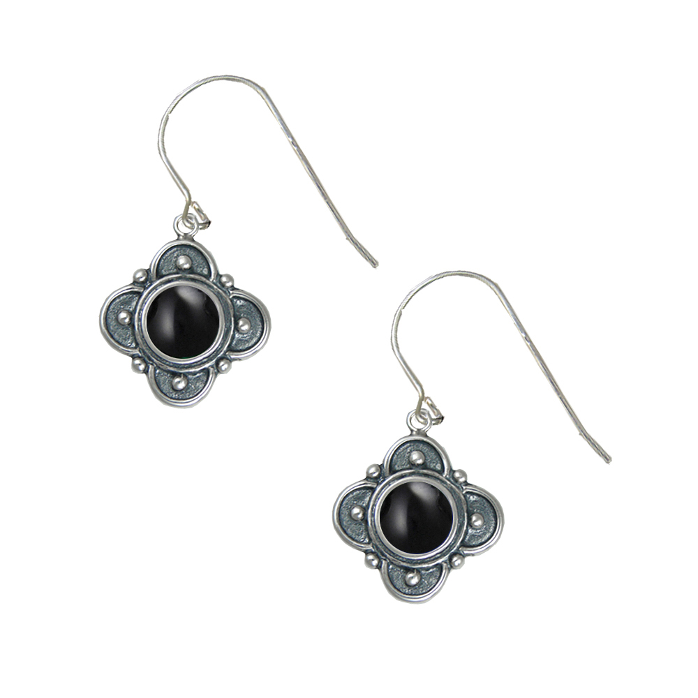 Sterling Silver Designer in Black Onyx Gemstone Drop Dangle Earrings